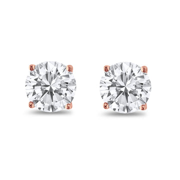 Butterfly Prong Round Casting Rose Tone, Simulated Cubic Zirconia Stud Earrings 925 Sterling Silver